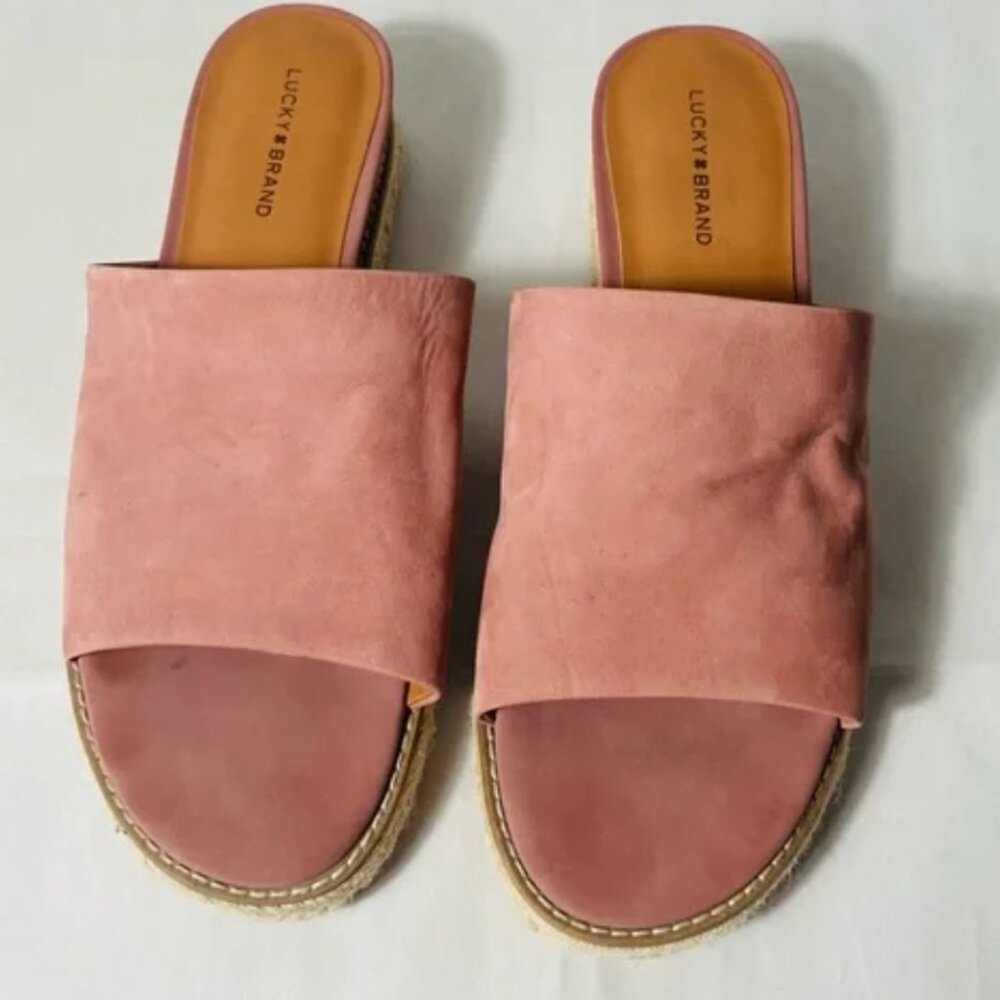 Lucky Brand Naydne Espadrille Slide Sandle Rose Pink 8.5 Suede Leather Casual